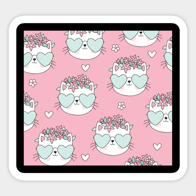 Pink pattern flower cute cats lover Sticker by Flipodesigner